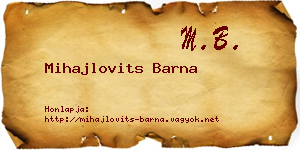 Mihajlovits Barna névjegykártya